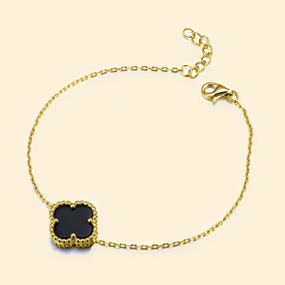 Gold Plated Sterling Silver Single Clover Bracelet Black Onyx Colour – ABB237-GP
