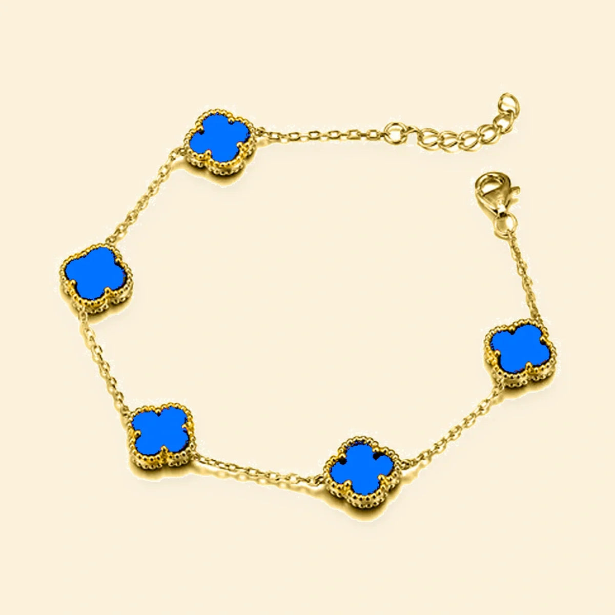 Gold Plated Sterling Silver 5 Clover Bracelet Blue Agate Colour – ABB247-GP