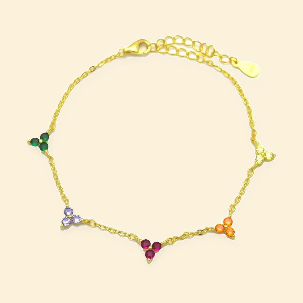 Gold Plated Sterling Silver Multi CZ Clover Bracelet – ABB261-GP
