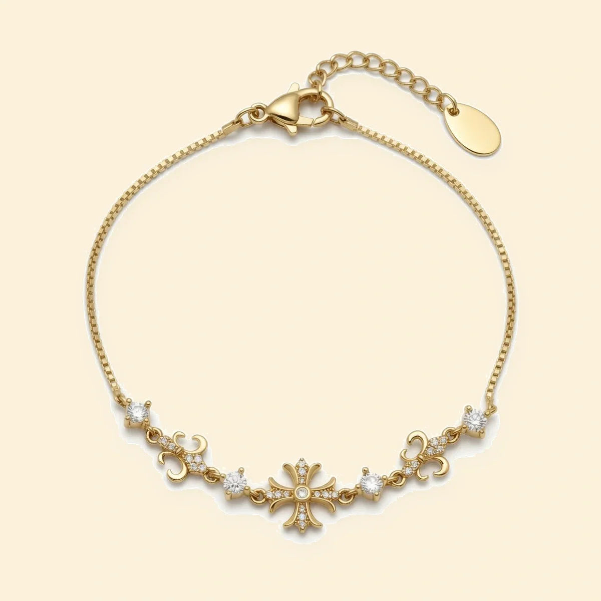Gold Plated Sterling Silver CZ Fleur Cross Bracelet – ABB264-GP