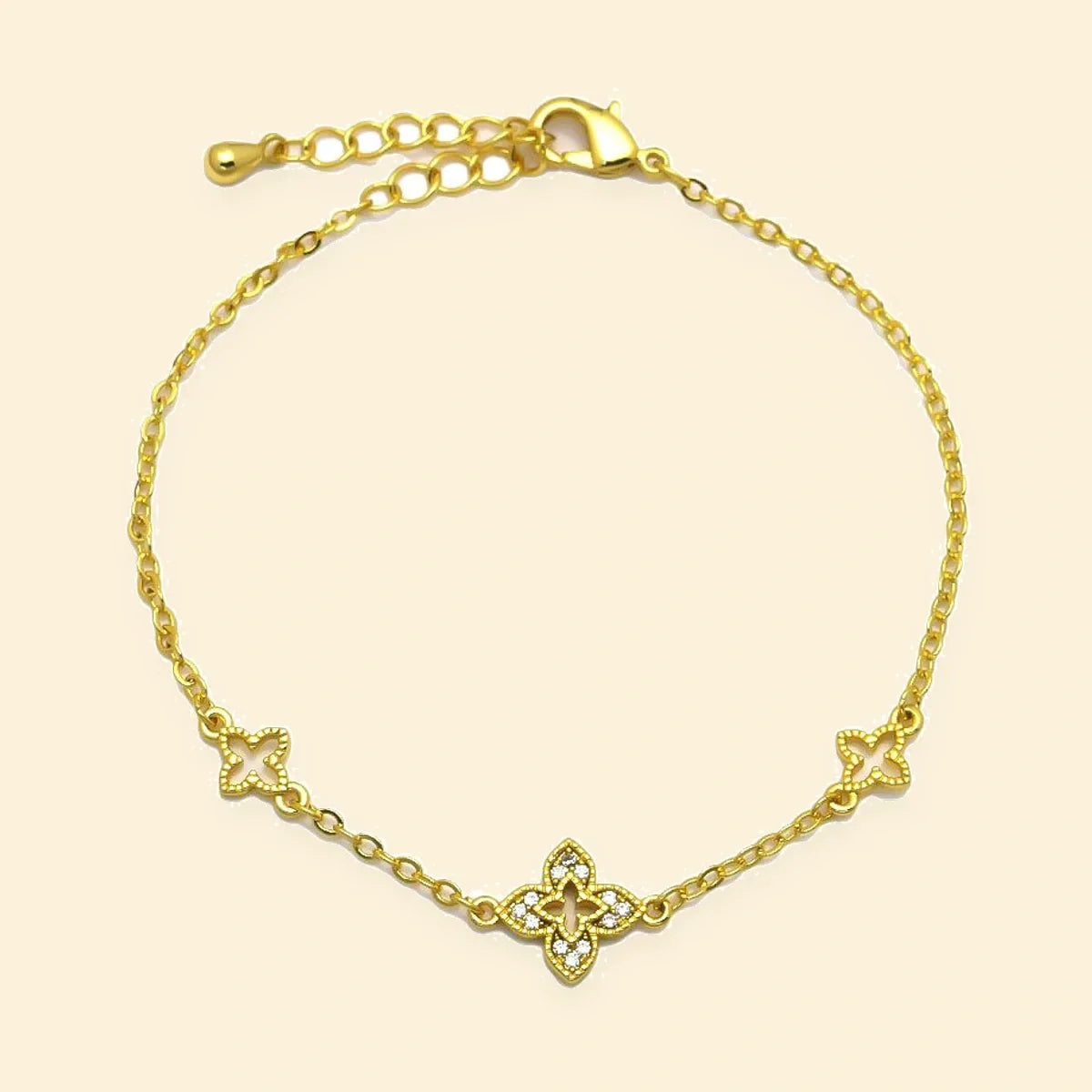 Gold Plated Sterling Silver CZ Clover Bracelet – ABB265-GP