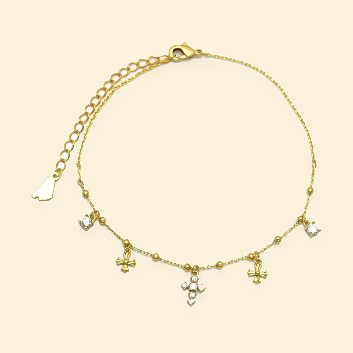 Gold Plated Sterling Silver CZ Cross Charm Bracelet – ABB266-GP