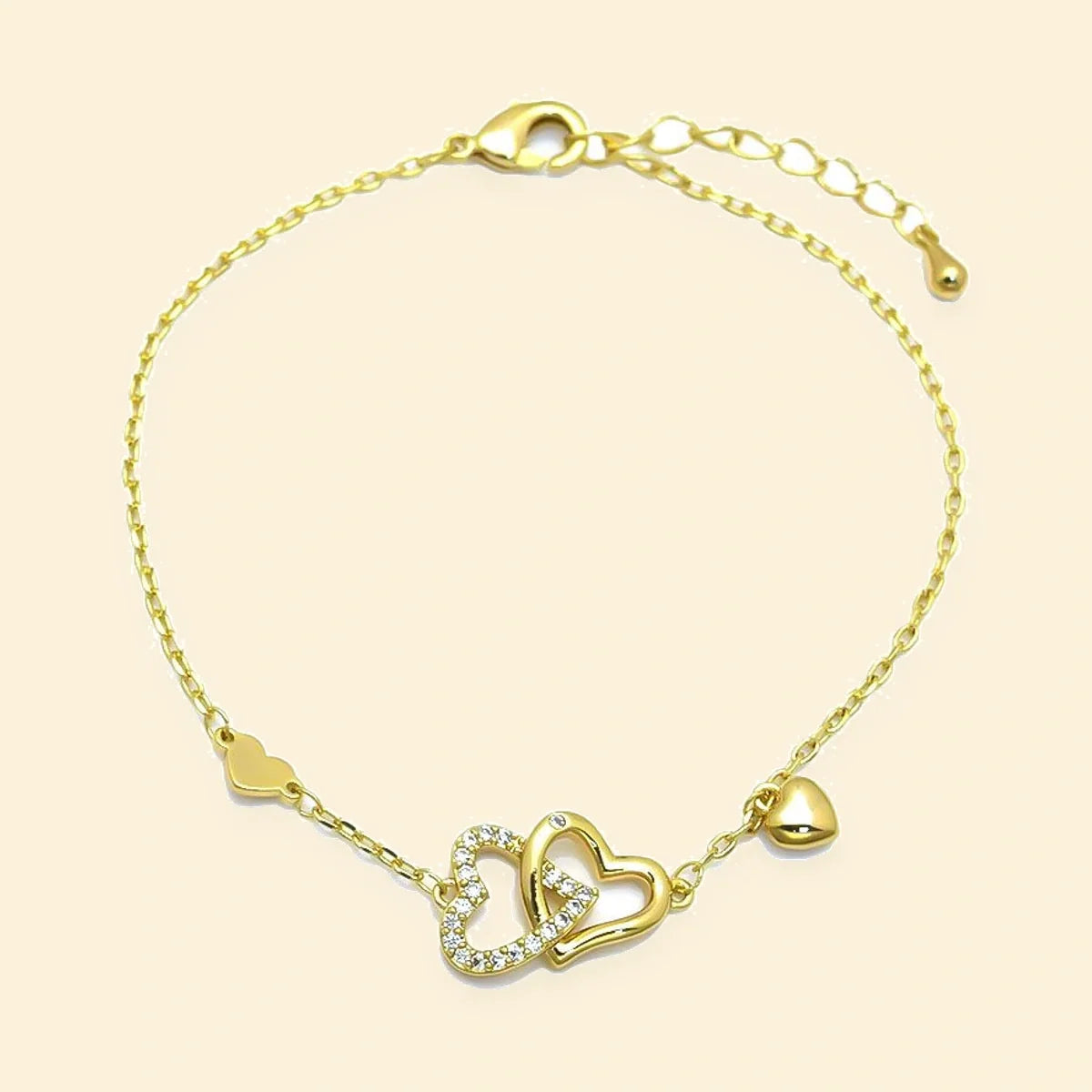 Gold Plated Sterling Silver CZ Double Heart Bracelet – ABB269-GP