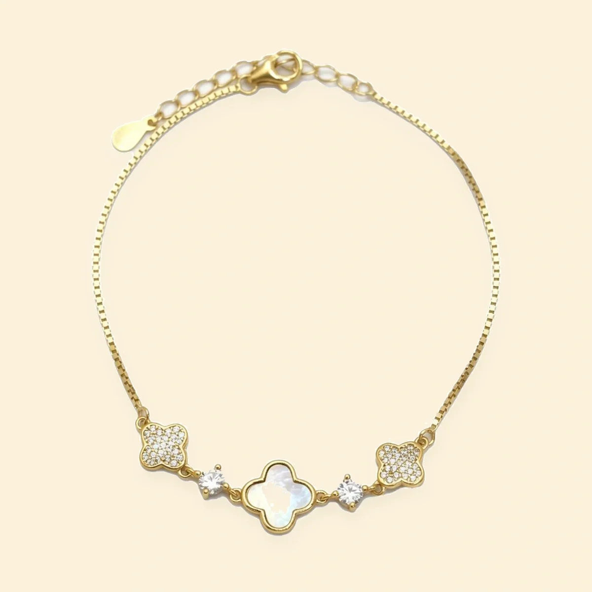 Gold Plated Sterling Silver Mother Of Pearl Clover Bracelet – ABB271-GP