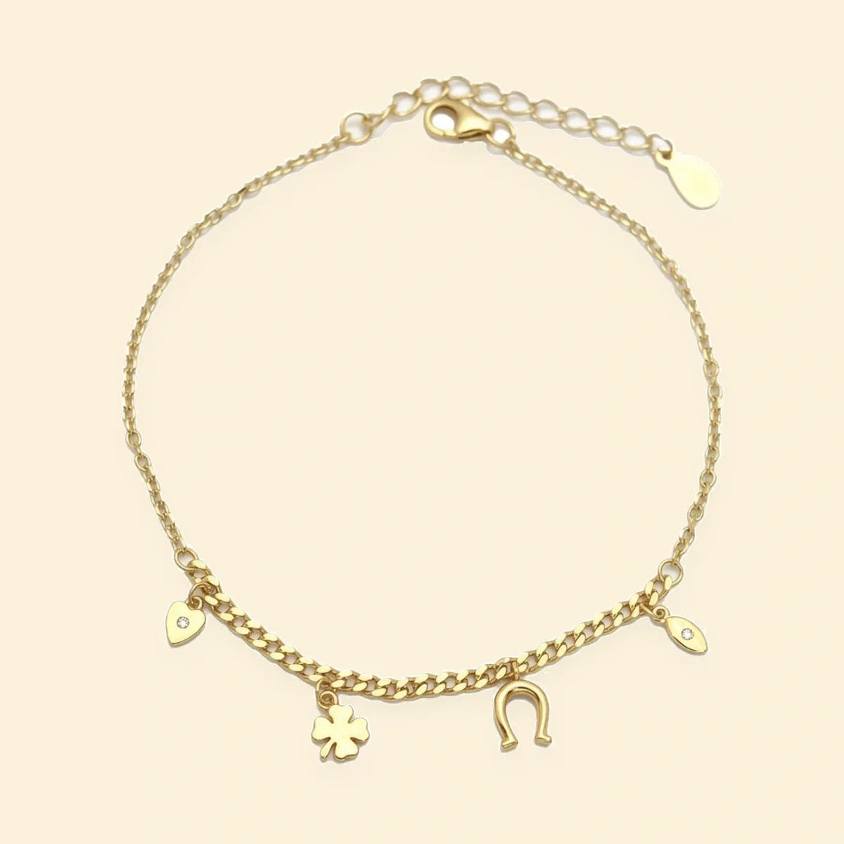 Gold Plated Sterling Silver Clover Horseshoe Charm Bracelet – ABB272-GP