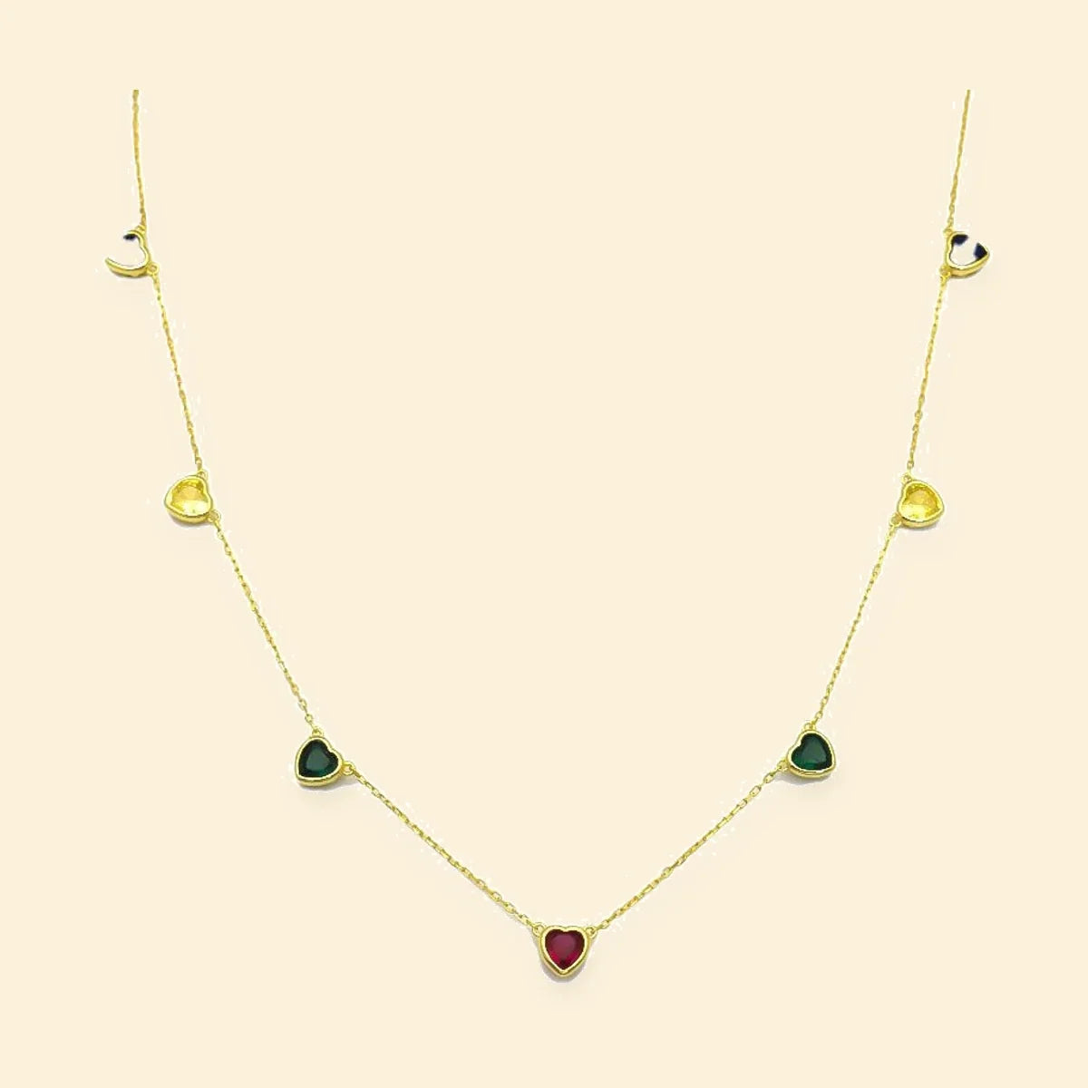 Gold Plated Sterling Silver Multi Heart Station Necklace – ABB274-GP
