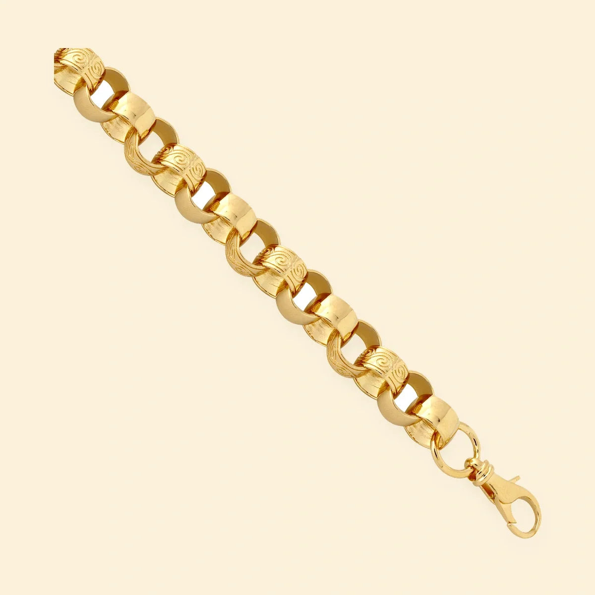 Gold Plated Sterling Silver Cast Patterned & Plain Belcher Bracelet – ACN002L-GP-9