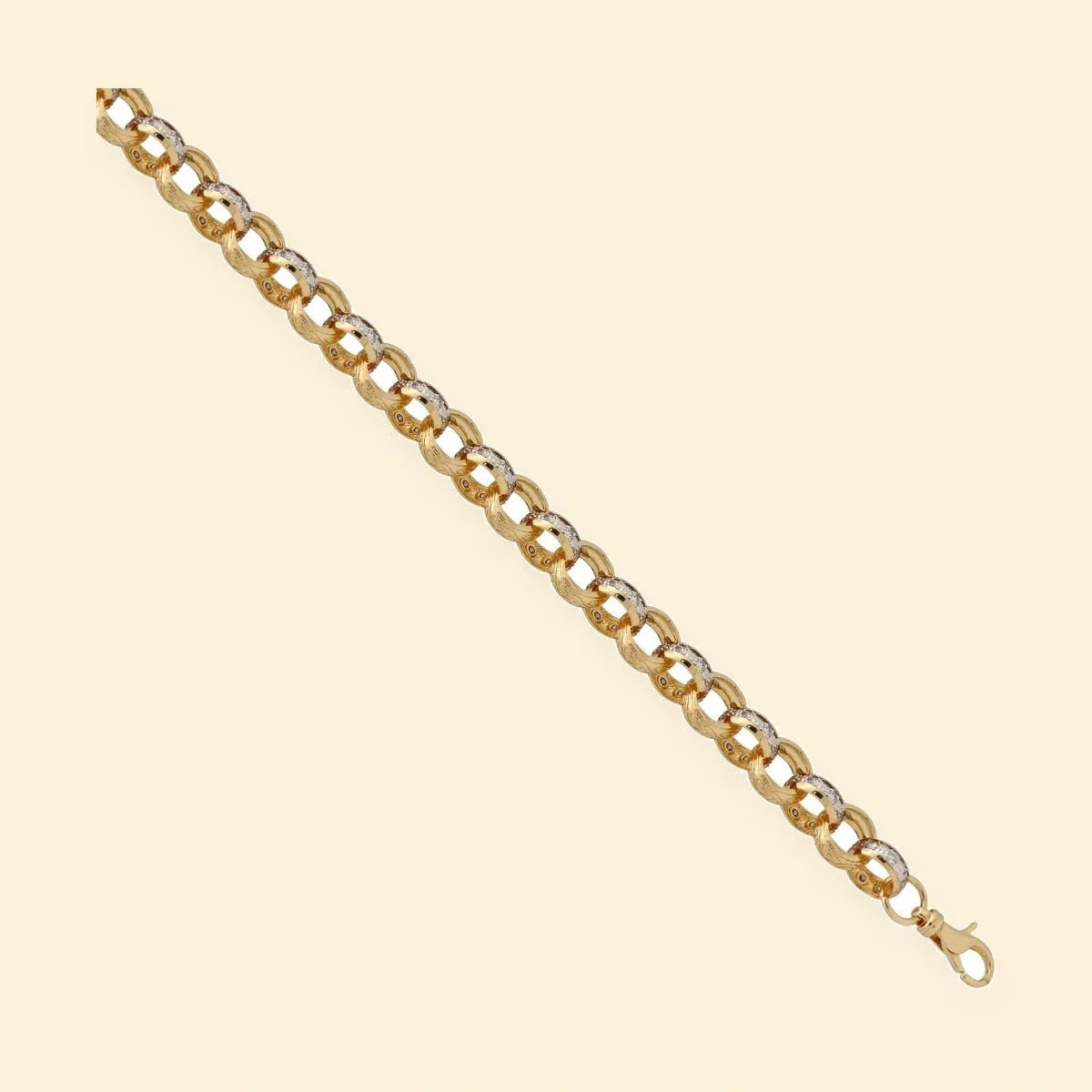Gold Plated Sterling Silver CZ Set And Patterned Belcher Bracelet – ACN024B-GP-8.5