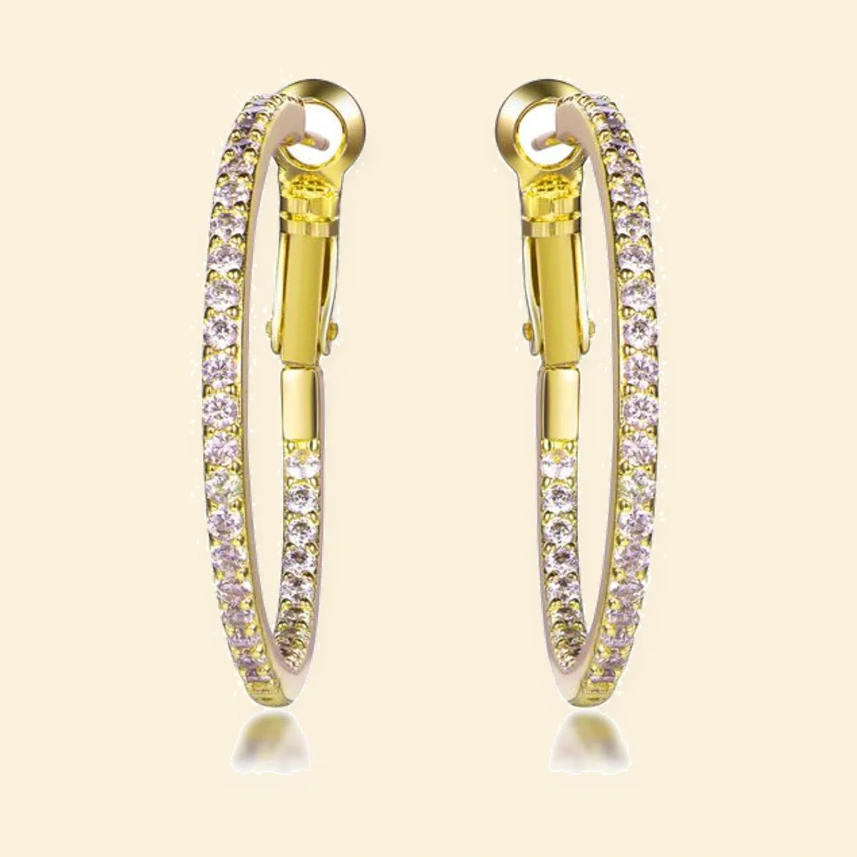 Gold Plated Sterling Silver CZ Set Hoop Earrings 31mm – AER149-GP