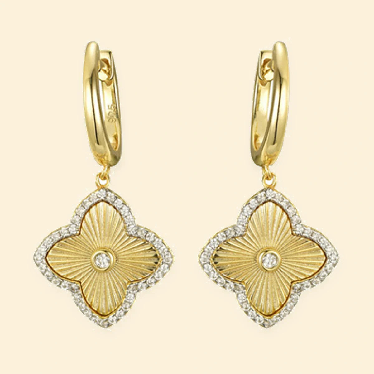 Gold Plated Sterling Silver CZ Set Clover Drop Earrings – AER167