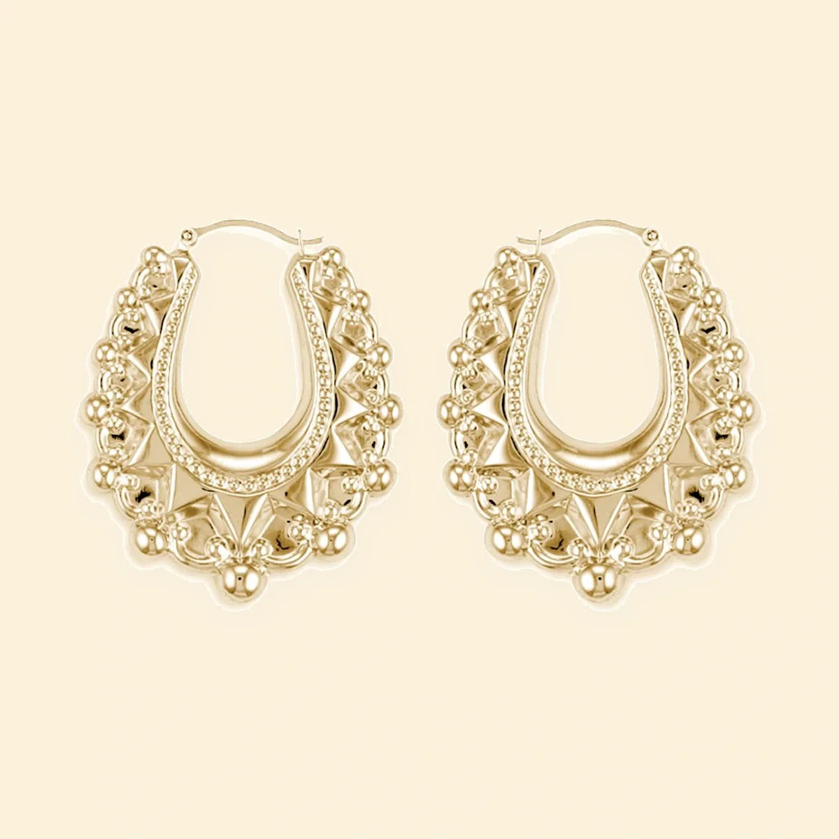 Gold Plated Sterling Silver Oval Spiked Creole Earrings – AER178C-GP