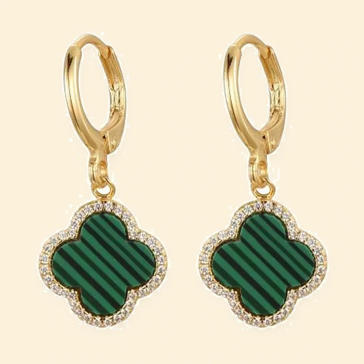 Gold Plated Sterling Silver Green Clover Hoops – AER187-GP