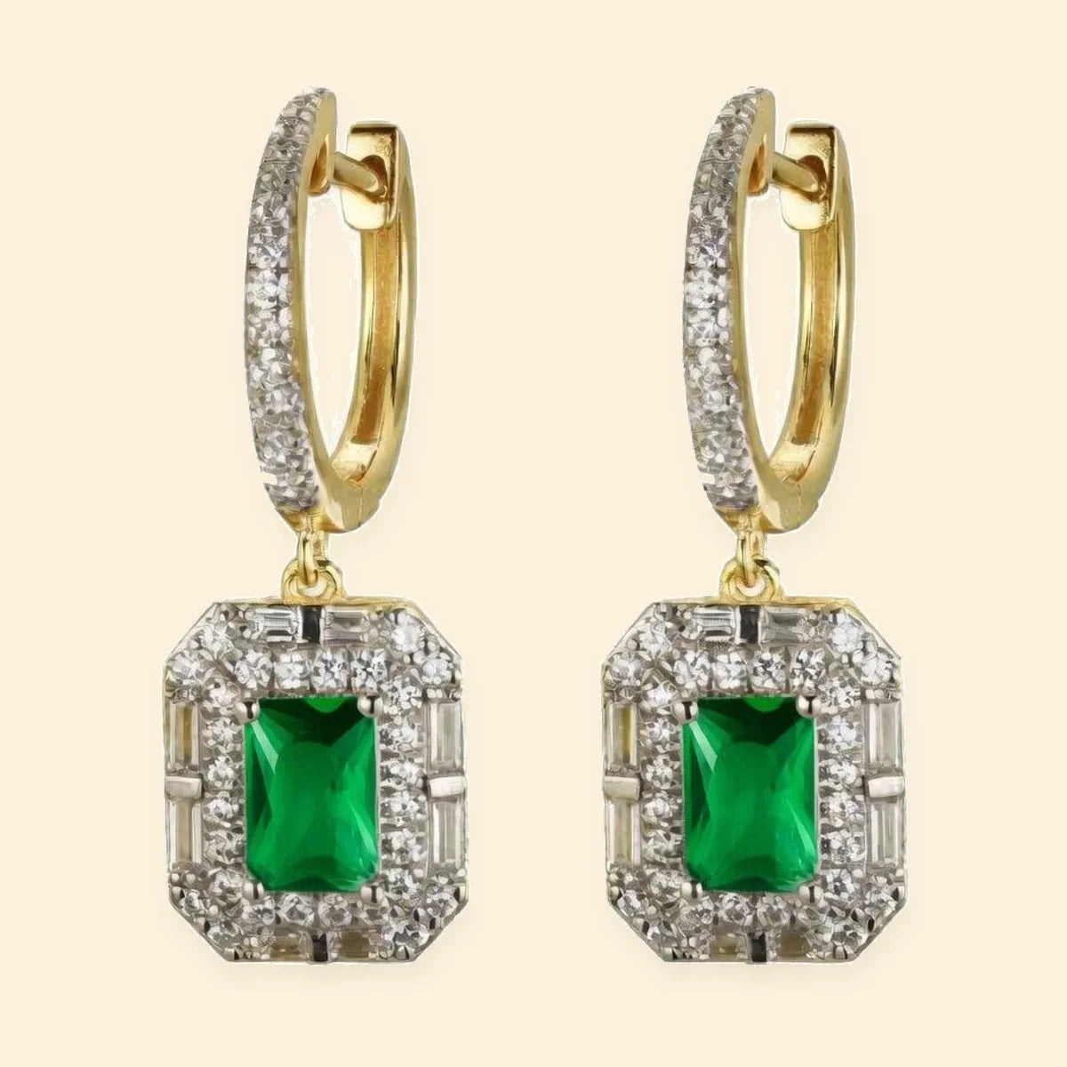 Gold Plated Sterling Silver Green CZ Drop Hoops – AER199G-GP