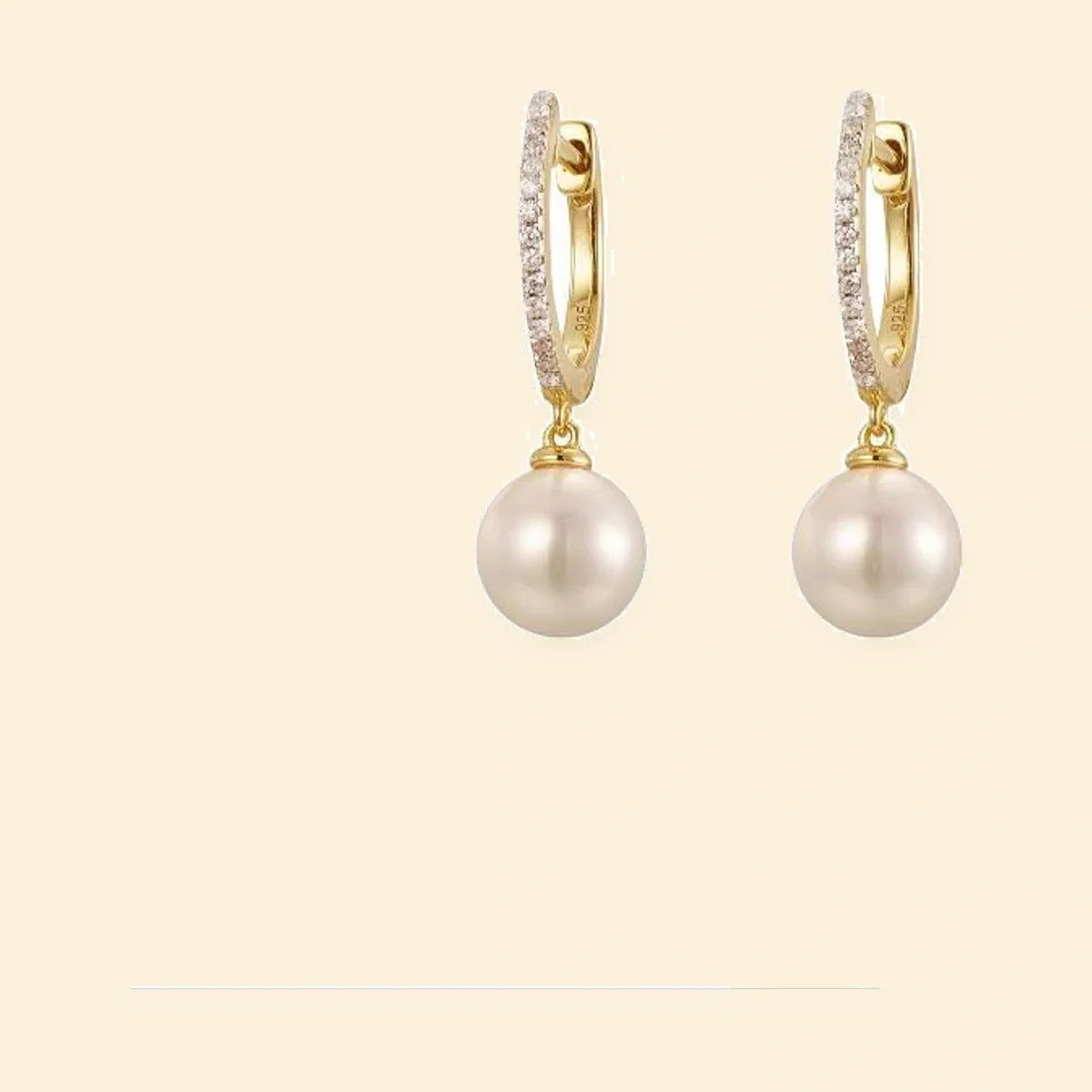 Gold Plated Sterling Silver Pearl CZ Hoops – AER202-GP