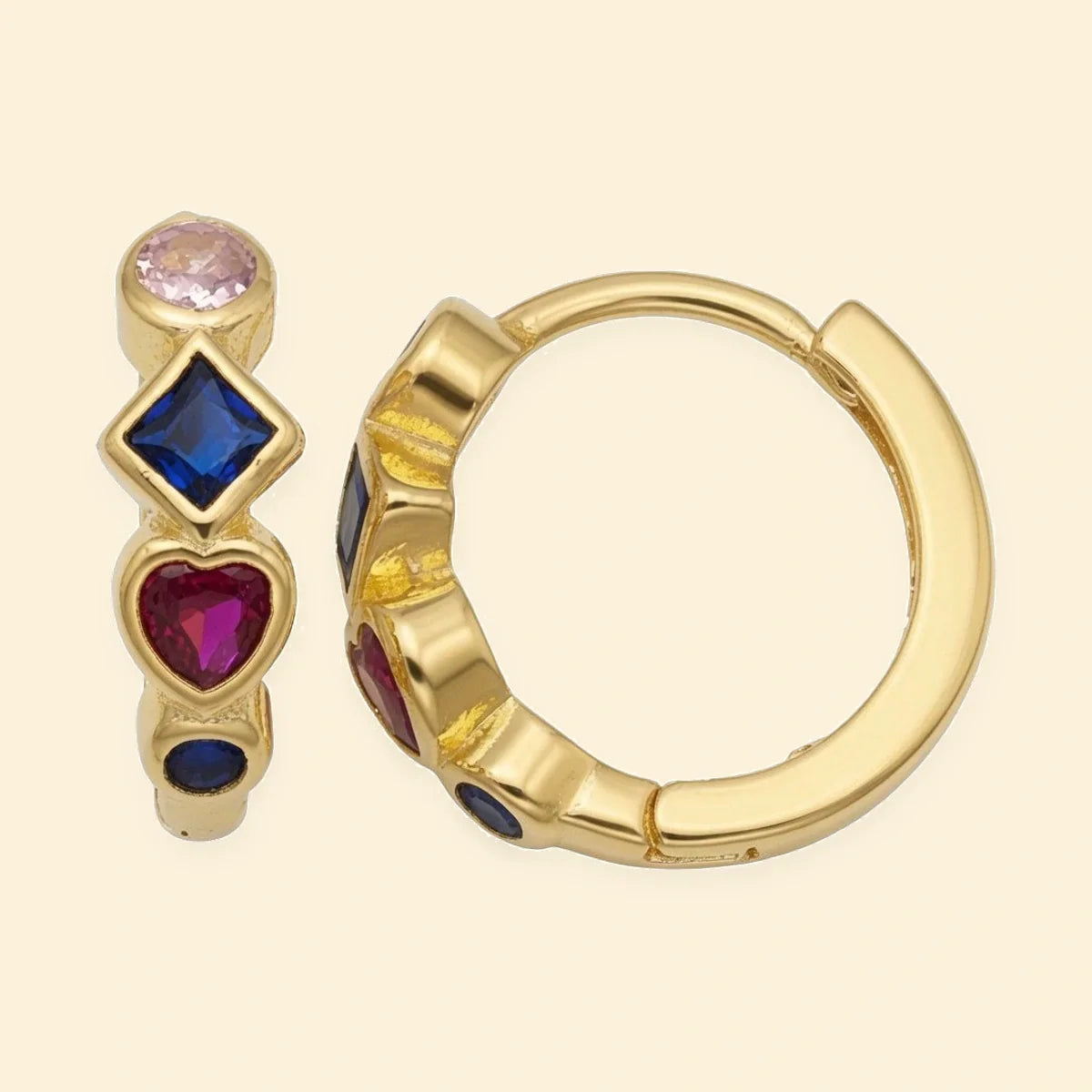Gold Plated Sterling Silver CZ Heart Square Hoops – AER206-GP