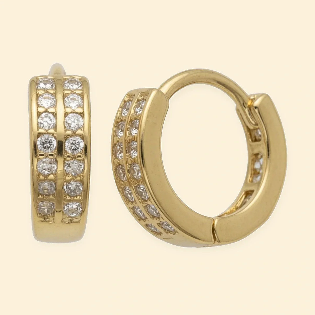 Gold Plated Sterling Silver Double Row CZ Hoop Earrings – AER208-GP