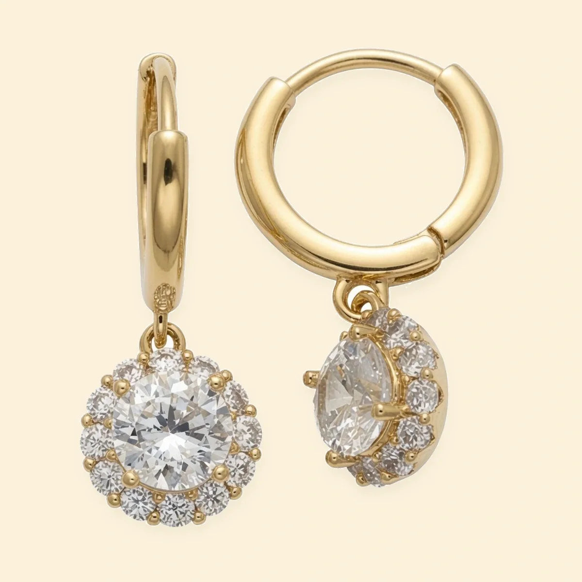 Gold Plated Sterling Silver CZ Oval Drop Hoop Earrings – AER210-GP