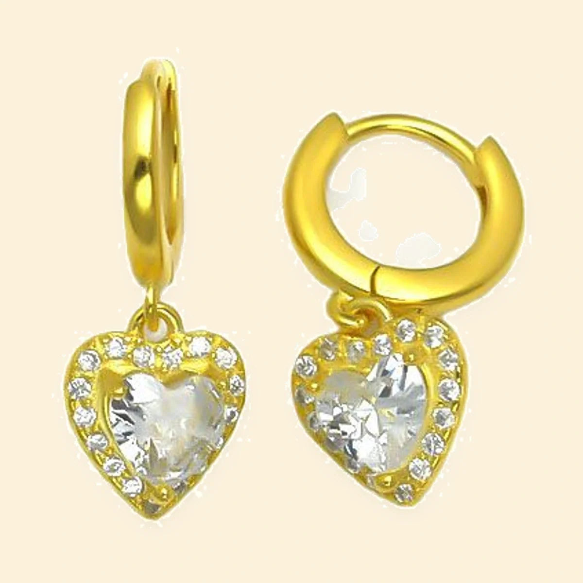Gold Plated Sterling Silver CZ Heart Drop Hoop Earrings – AER211-GP