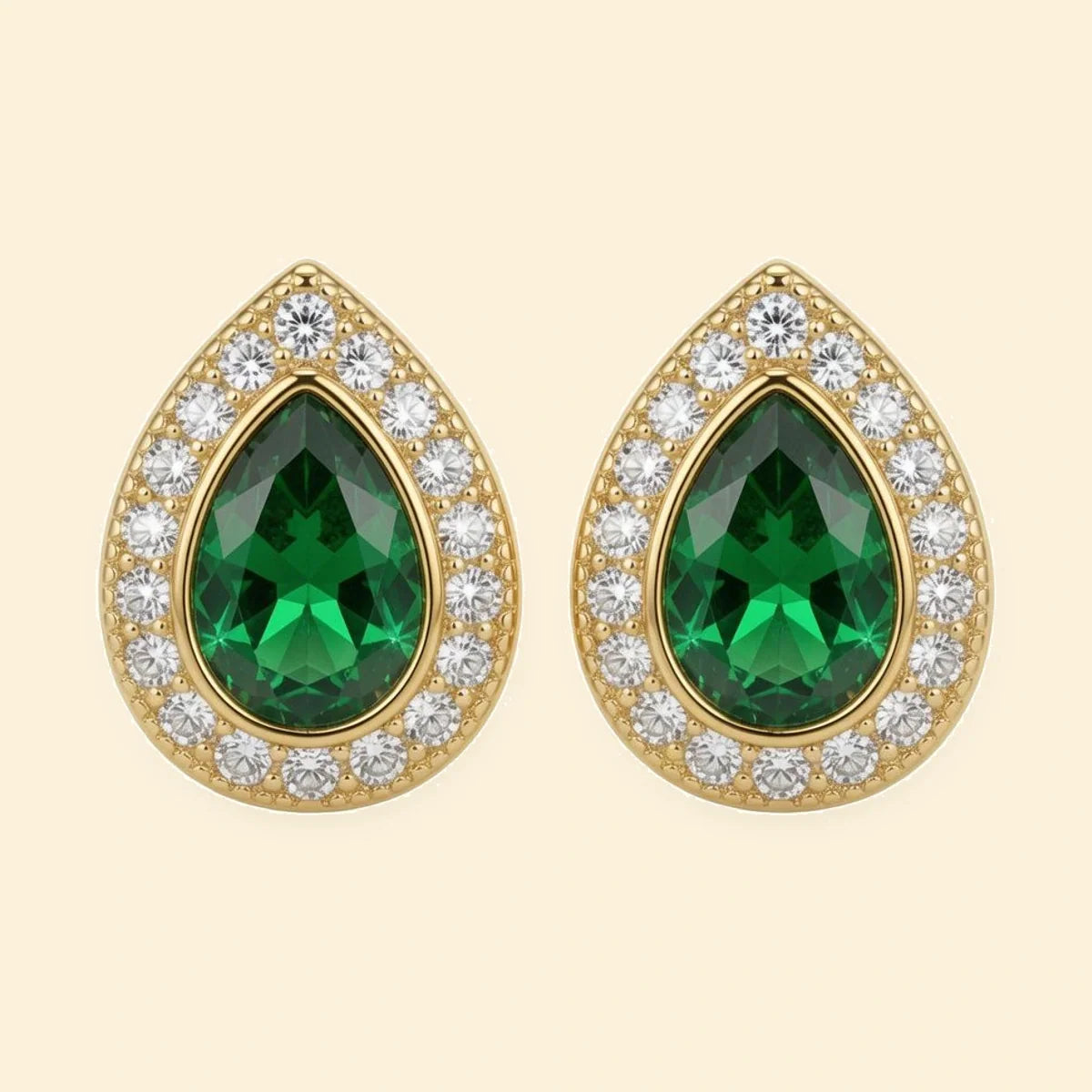 Gold Plated Sterling Silver Pear Shape Studs Emerald Centre CZ – AES223G-GP