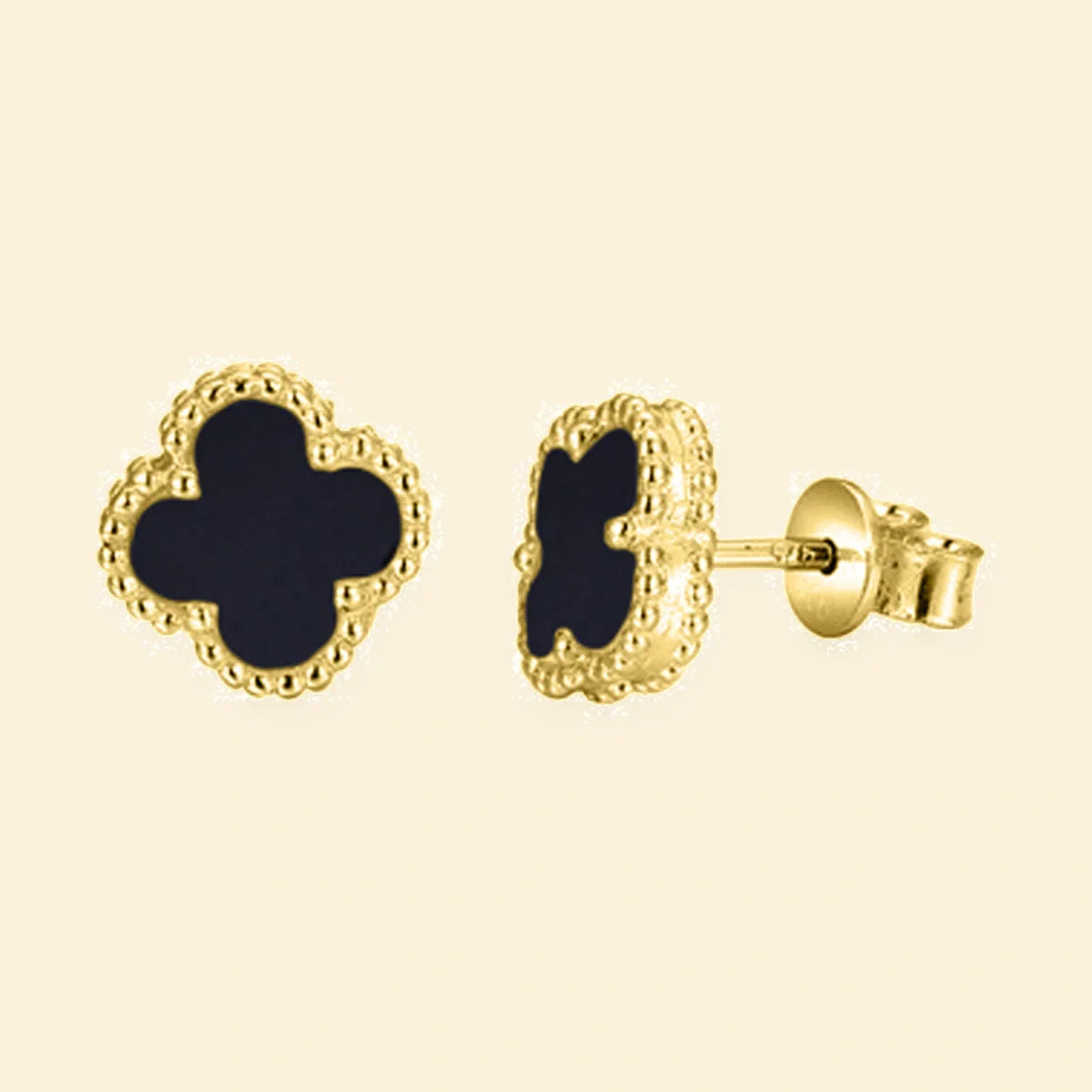 Gold Plated Sterling Silver Onyx Clover Stud Earrings – AES224-GP