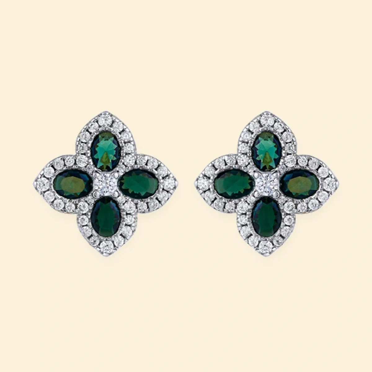 Gold Plated Sterling Silver Gold Plate CZ Set Clover Stud Earrings Green – AES227G