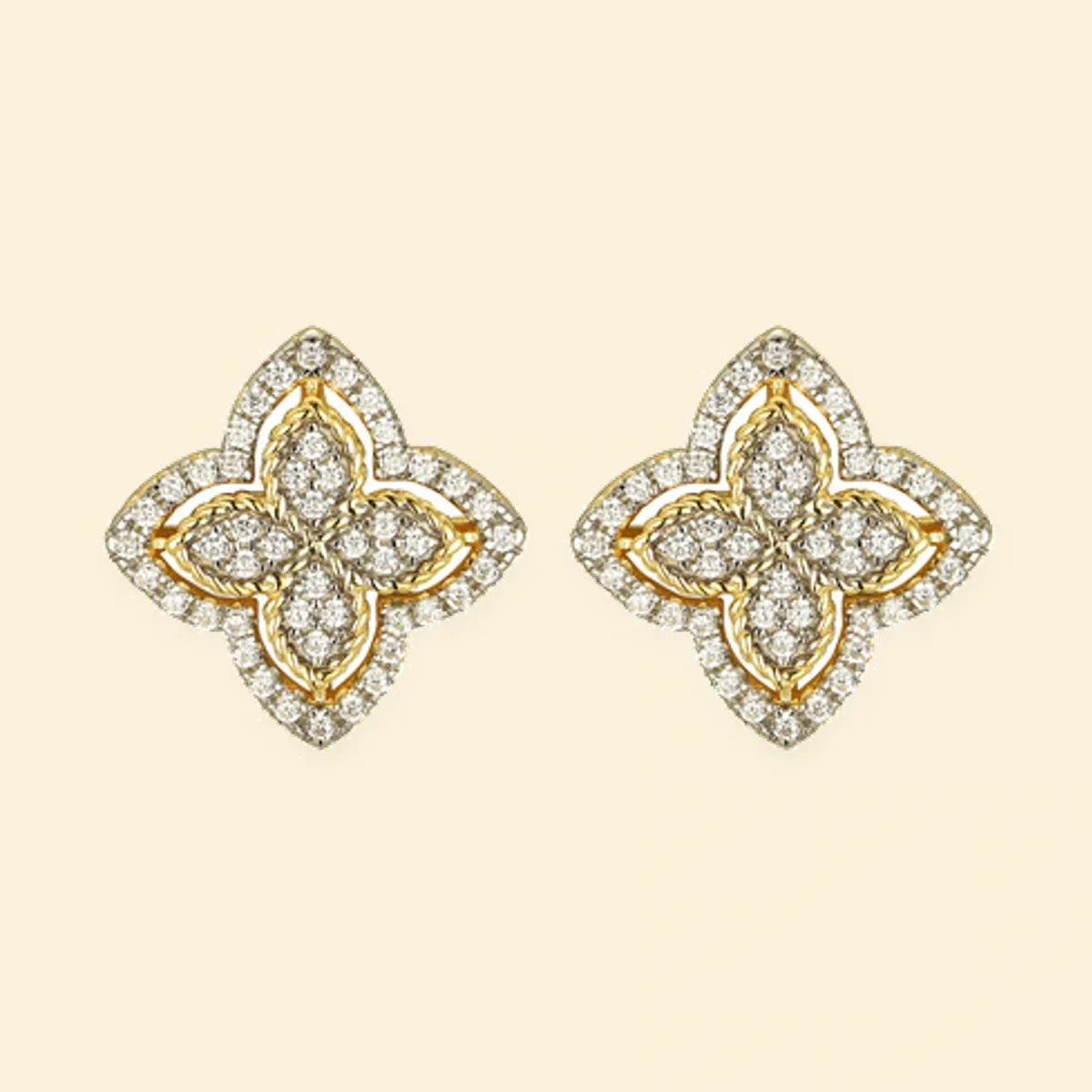 Gold Plated Sterling Silver Gold Plate CZ Set Clover Cluster Stud Earrings – AES228