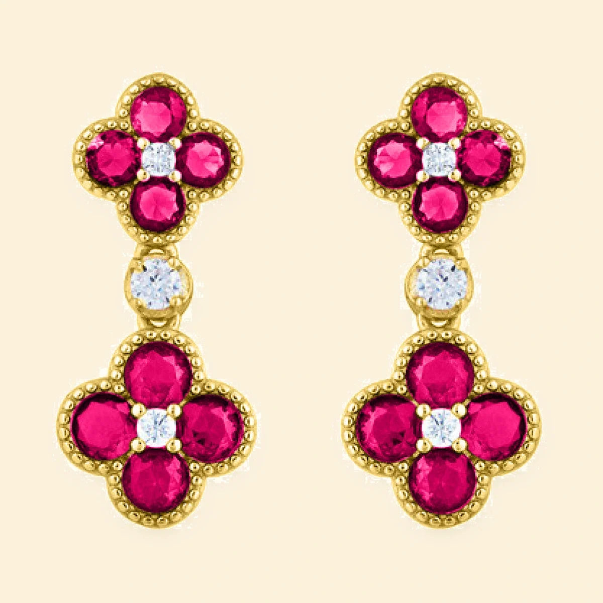 Gold Plated Sterling Silver Gold Plate CZ Set Clover Drop Earrings Red – AES229R