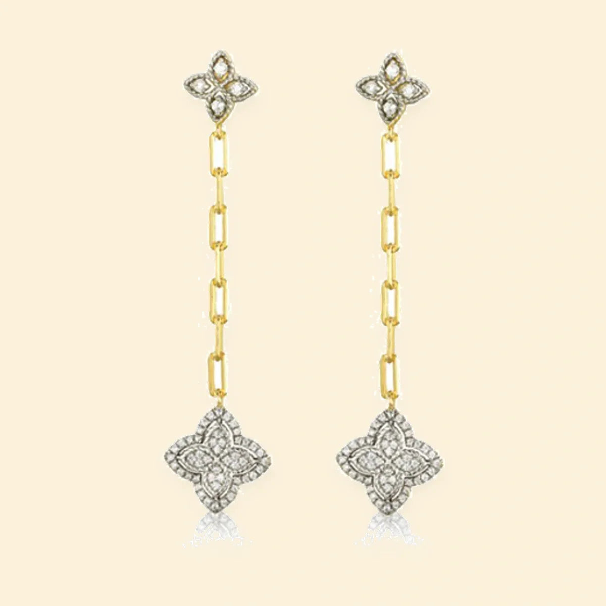Gold Plated Sterling Silver CZ Set Clover Drop Earrings – AES231