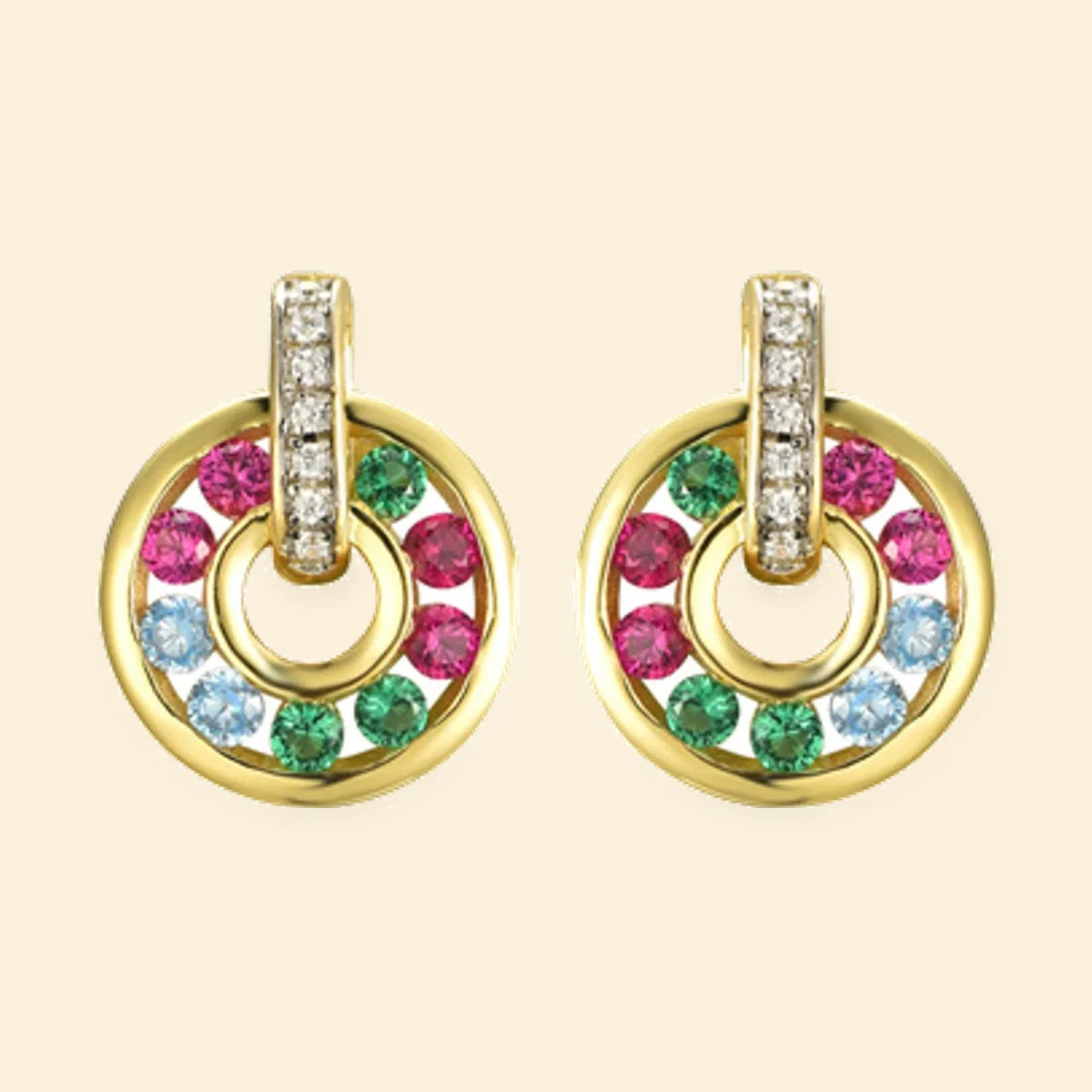 Gold Plated Sterling Silver Multi Col CZ Set Earrings – AES239