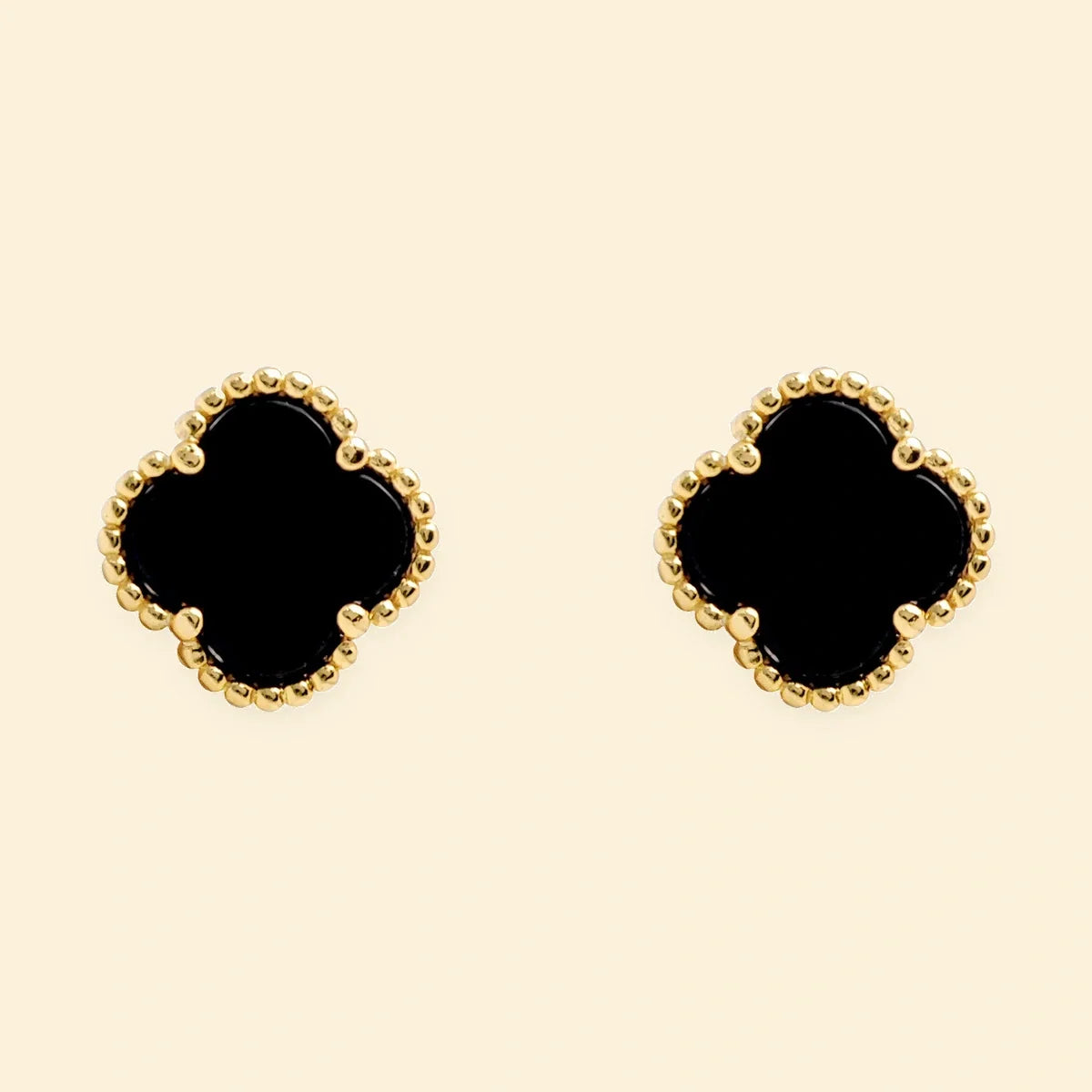 Gold Plated Sterling Silver 5 Clover Stud Earrings Black Onyx Colour – AES254-GP