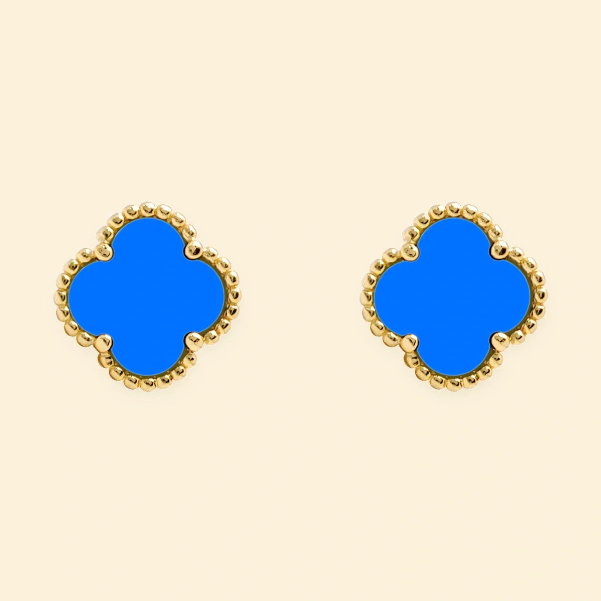 Gold Plated Sterling Silver 5 Clover Stud Earrings Blue Agate Colour – AES256-GP