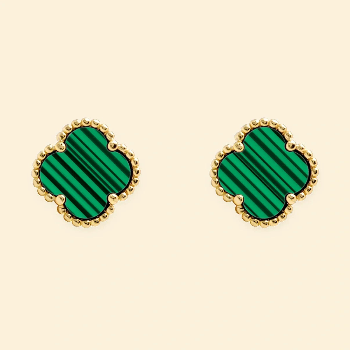 Gold Plated Sterling Silver 5 Clover Stud Earrings Malachite Green – AES257-GP