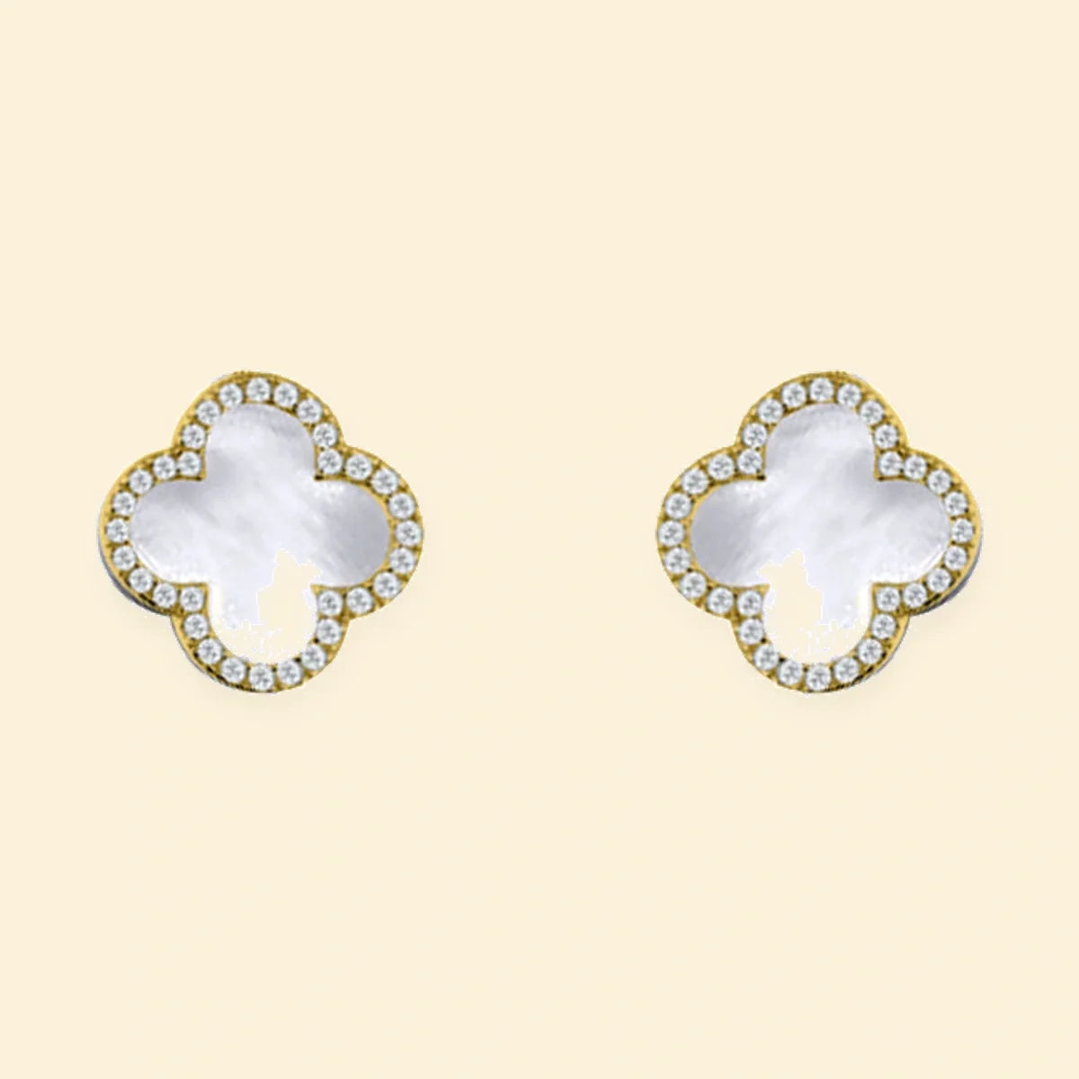 Gold Plated Sterling Silver CZ Set 5 Clover Stud Earrings MOP White Colour – AES259-GP