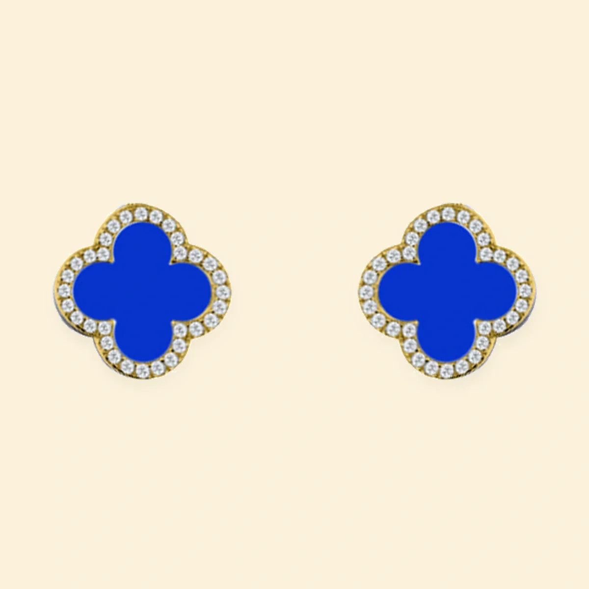 Gold Plated Sterling Silver CZ Set 5 Clover Stud Earrings Blue Agate Colour – AES260-GP