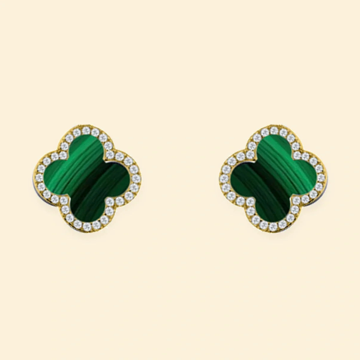 Gold Plated Sterling Silver CZ Set 5 Clover Stud Earrings Malachite Green – AES261-GP