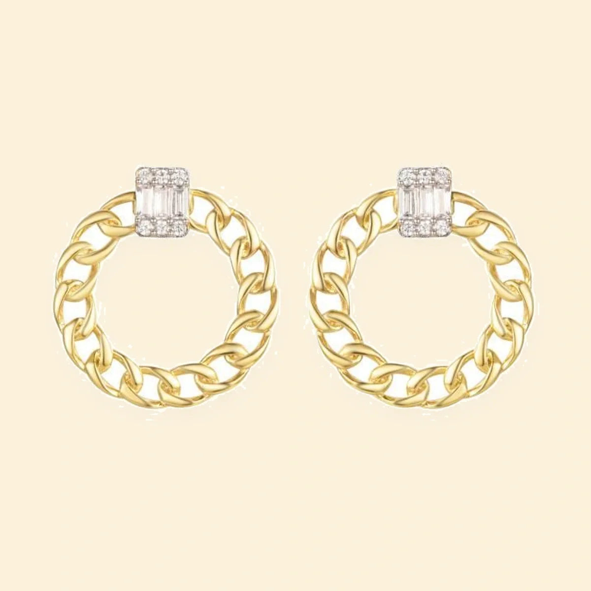 Gold Plated Sterling Silver CZ Chain Hoops – AES276-GP