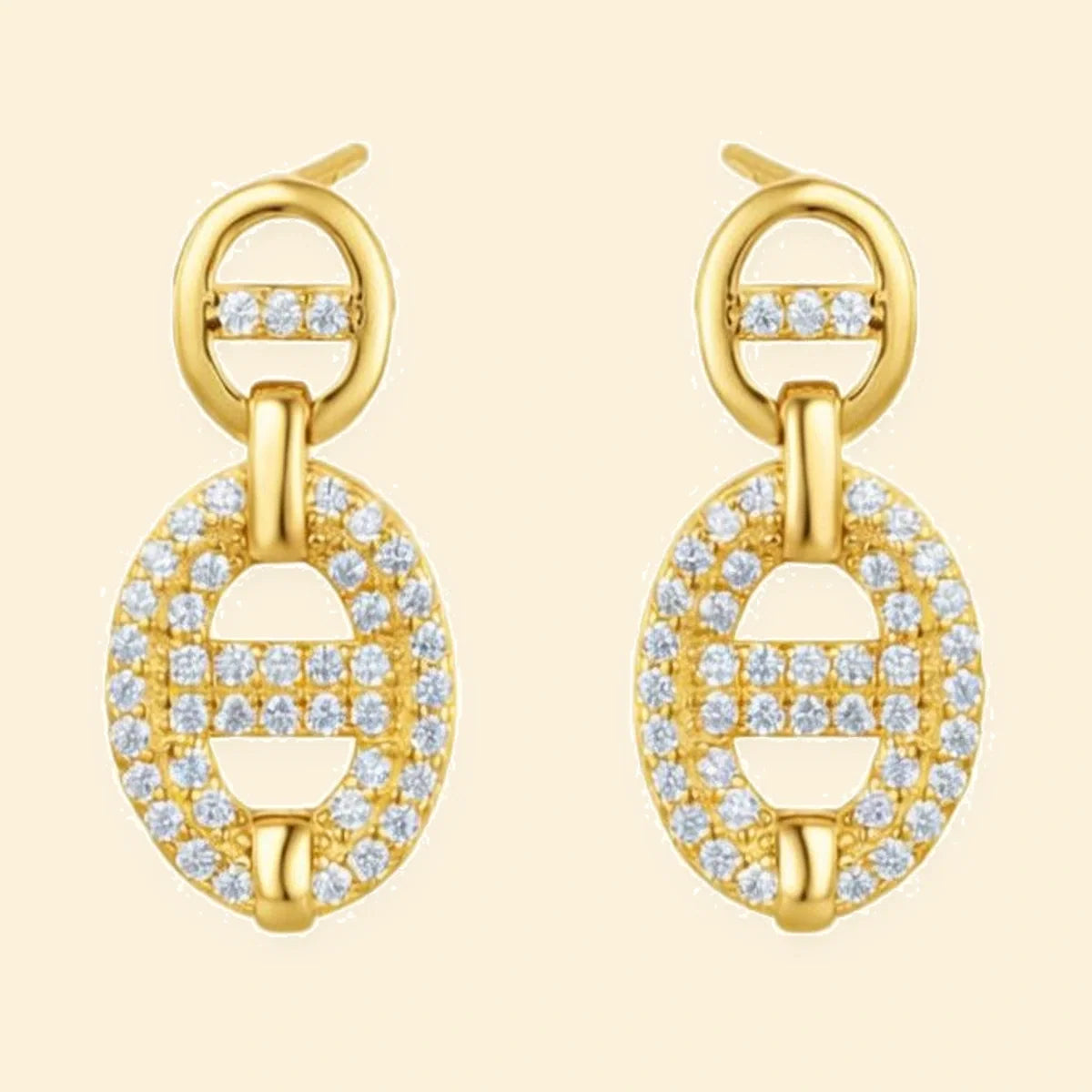 Gold Plated Sterling Silver CZ Oval Drops – AES278-GP