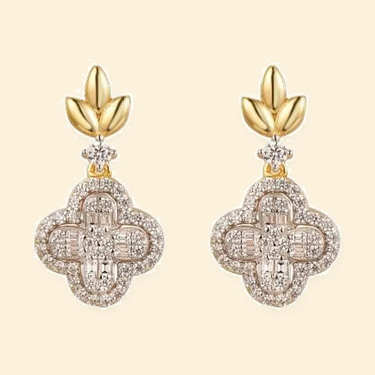 Gold Plated Sterling Silver CZ Clover Drops – AES281-GP