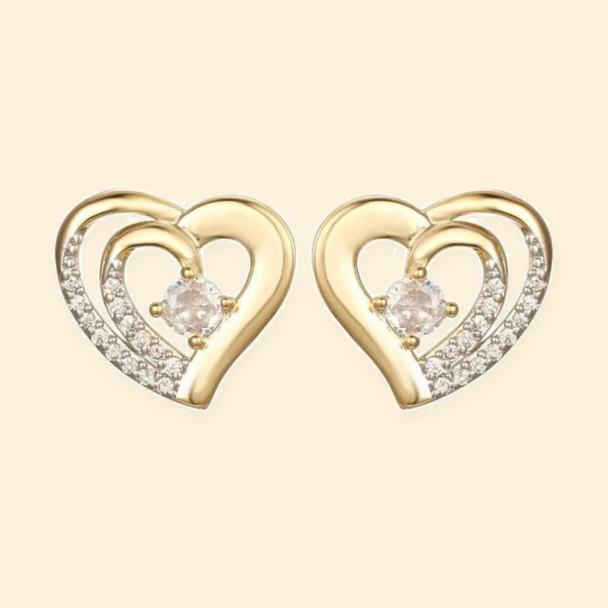 Gold Plated Sterling Silver CZ Heart Studs – AES290