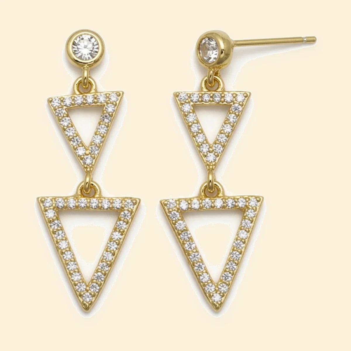 Gold Plated Sterling Silver CZ Triangle Drop Earrings – AES293-GP