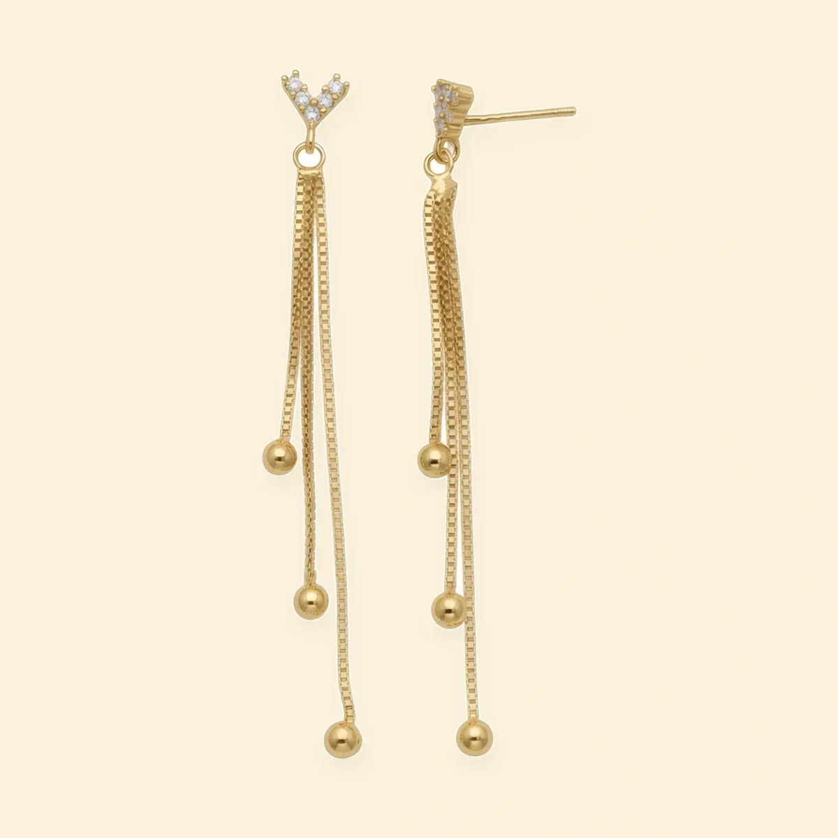 Gold Plated Sterling Silver CZ Chain Tassel Earrings – AES295-GP