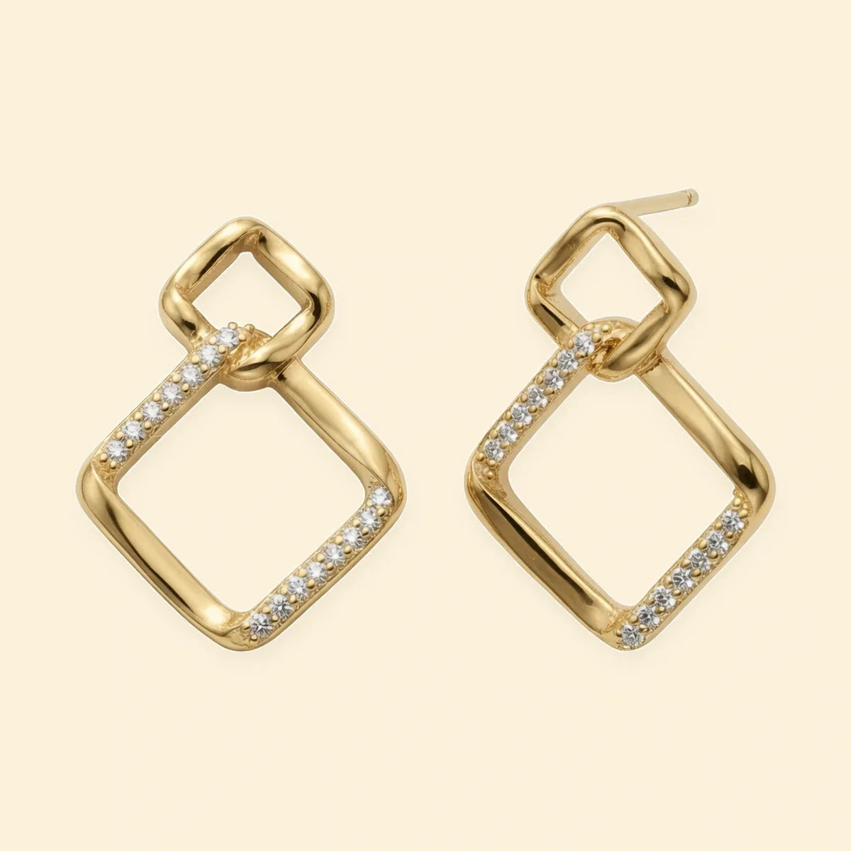 Gold Plated Sterling Silver CZ Square Knot Earrings – AES297-GP