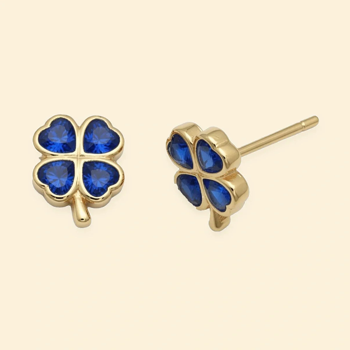 Gold Plated Sterling Silver Blue CZ Clover Stud Earrings – AES300B-GP