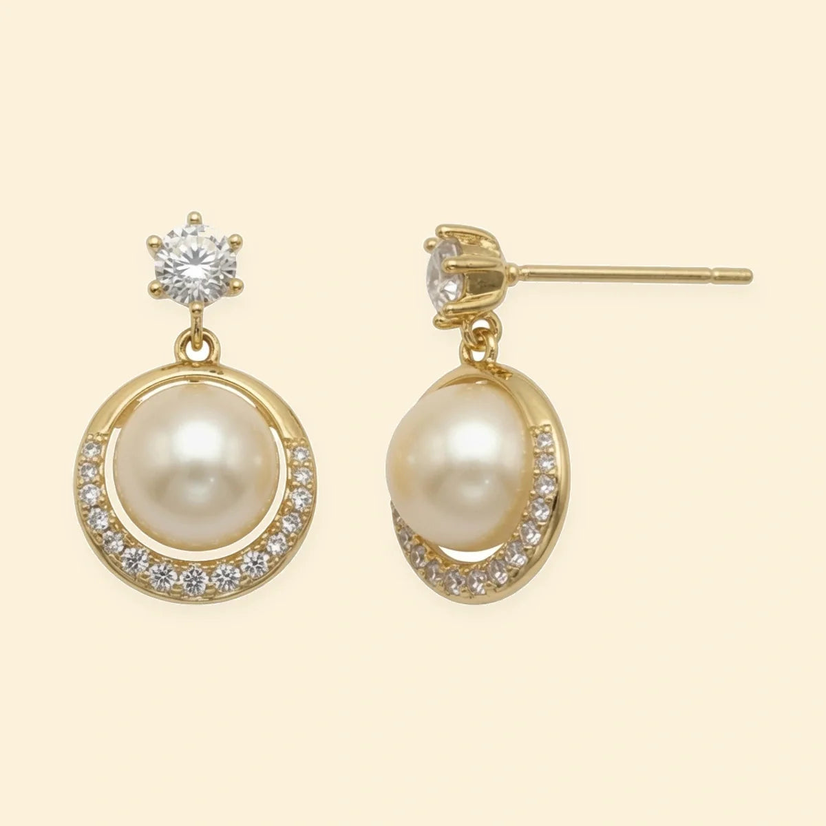 Gold Plated Sterling Silver Pearl CZ Drop Earrings – AES309-GP