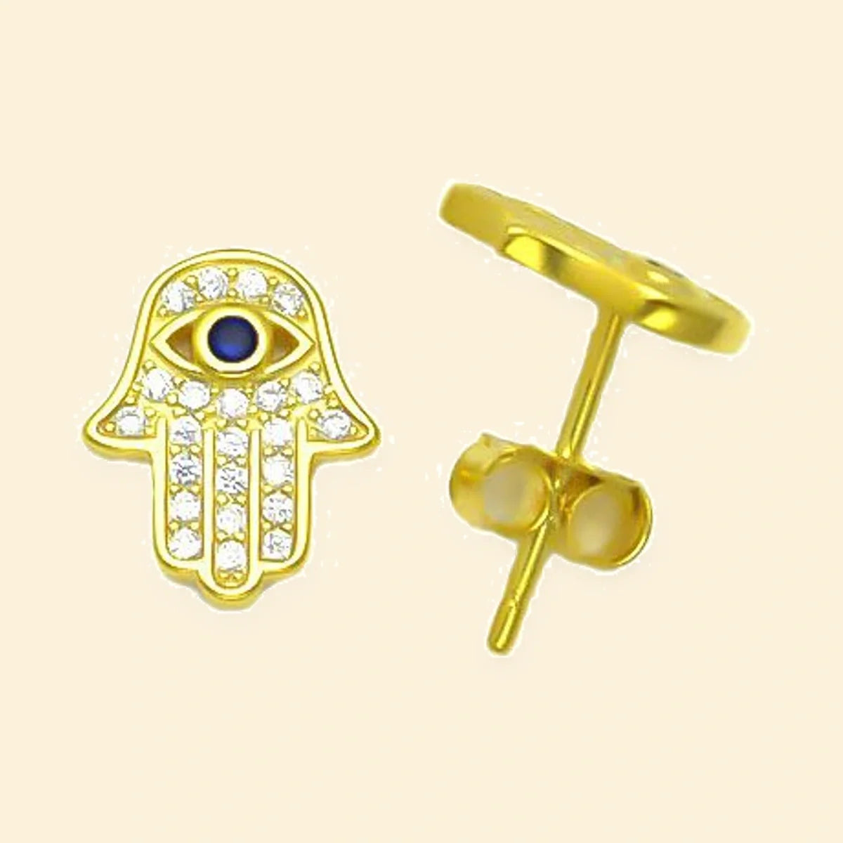 Gold Plated Sterling Silver CZ Hamsa Stud Earrings – AES319-GP