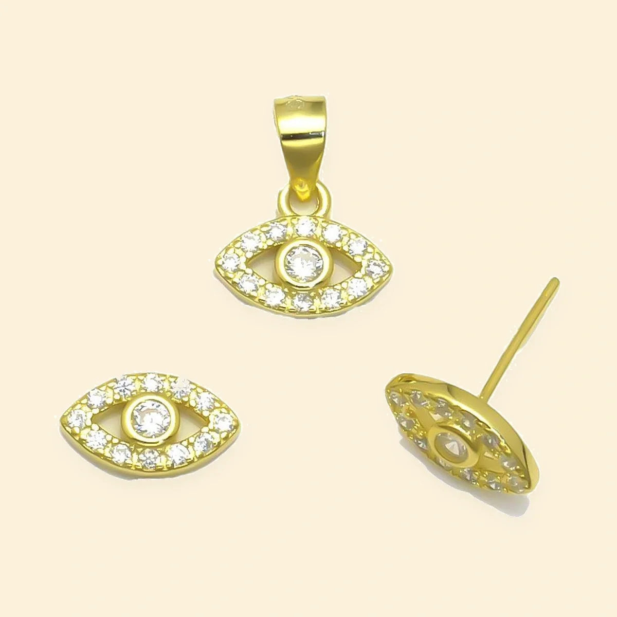 Gold Plated Sterling Silver CZ Evil Eye Stud Earrings – AES322-GP