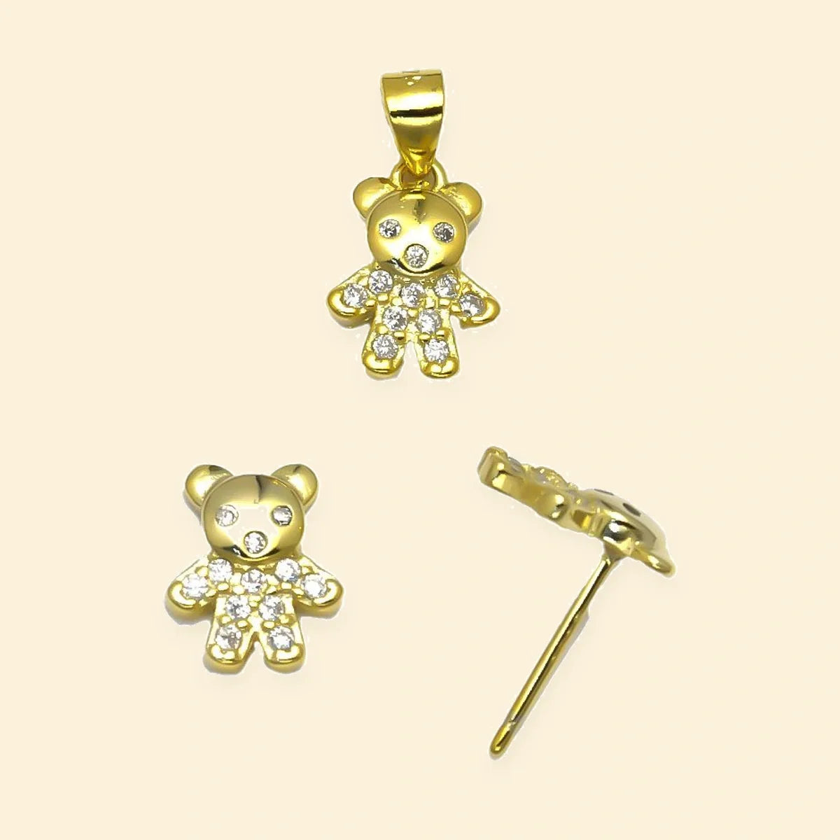 Gold Plated Sterling Silver CZ Teddy Bear Stud Earrings – AES323-GP