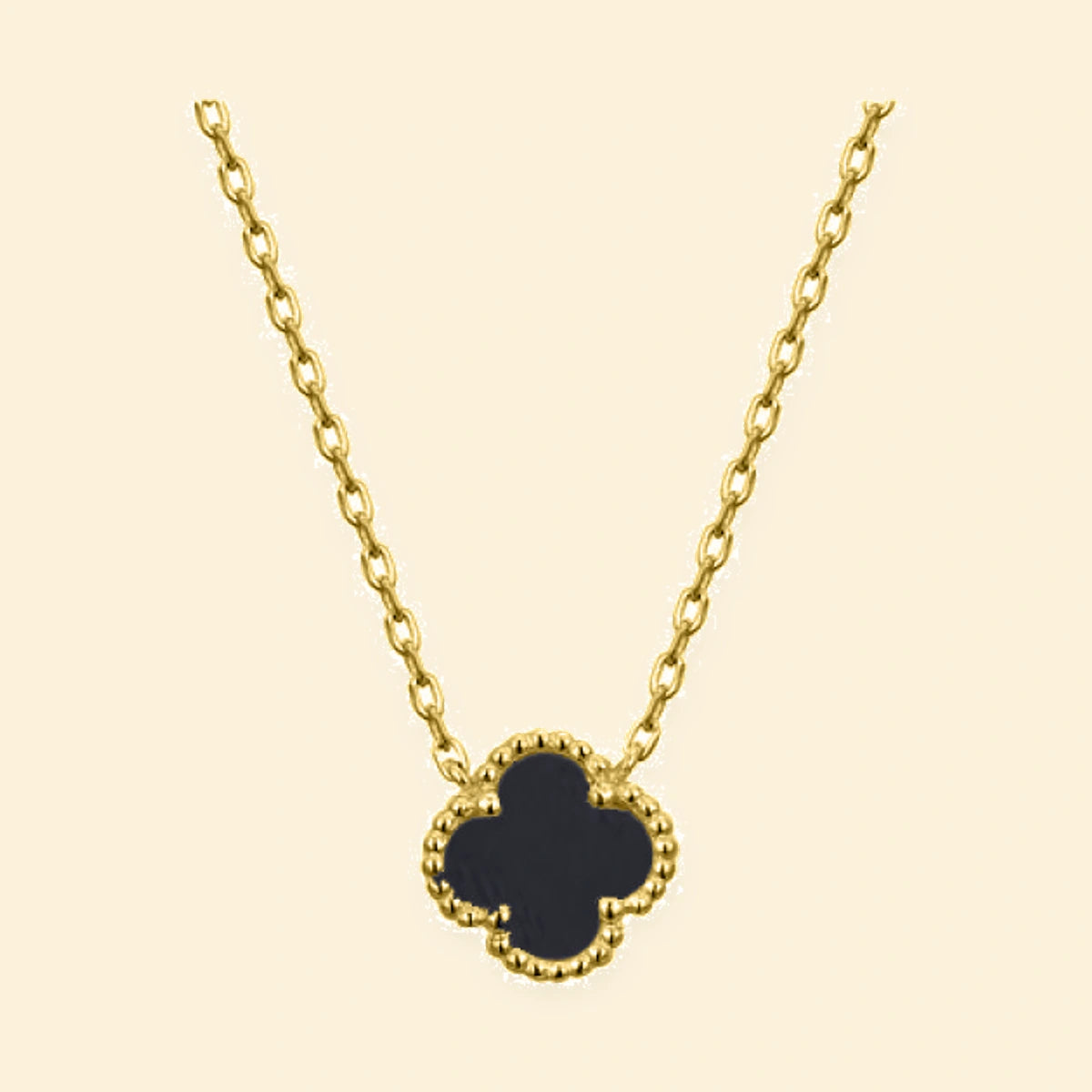 Gold Plated Sterling Silver Onyx Clover Necklace – ANC071-GP