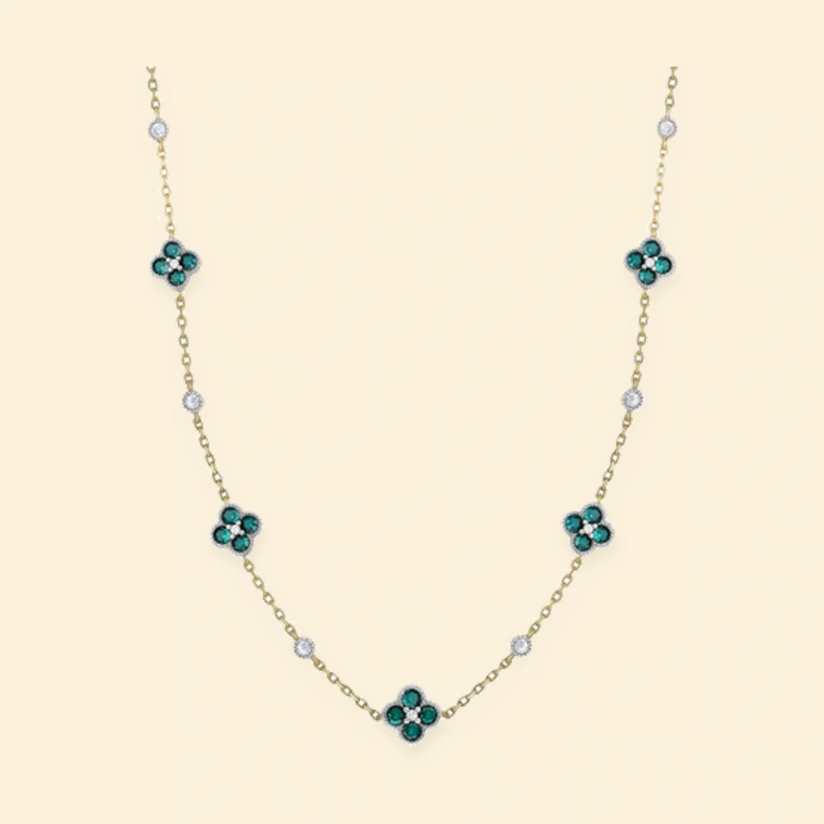 Gold Plated Sterling Silver CZ Set Clover Necklace Green – ANC073G