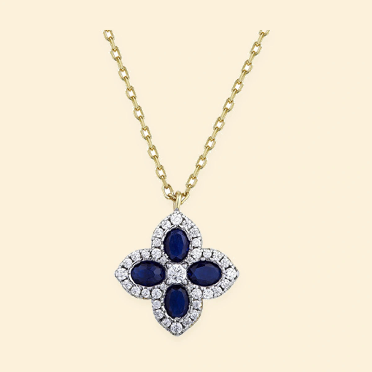 Gold Plated Sterling Silver CZ Set Clover Necklace Blue – ANC074B